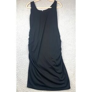 Black Ruched Bodycon Tank Dress Sleeveless Stretch Mini Women's Size S